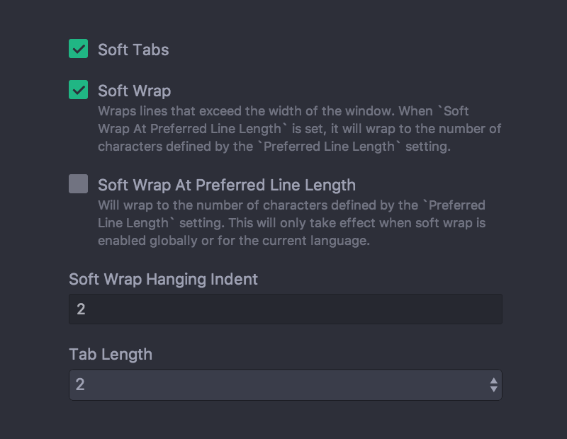 Changing soft wrap from Settings
